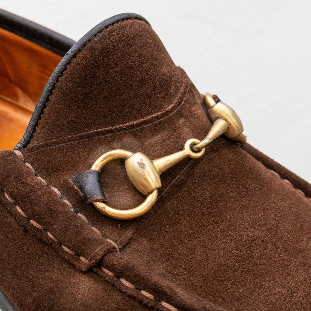 Gucci Men's Horsebit Loafers Brown Suede Slip-On Lug Sole Tom Ford Era -US.8.5 - Picture 11 of 14